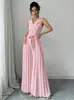 Mono de pierna ancha plisado de longitud media sin mangas/manga corta con cuello en V, estilo europeo y americano transfronterizo, elegante y moderno, corte ajustado