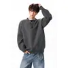 Suéter de punto para hombre con cuello Henley de media botonadura, diseño de dos piezas falsas, patchwork, holgado, hombros caídos, suéter de punto cálido para otoño e invierno