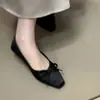 Primer Encuentro: Lazo dulce estilo francés, zapatos de tacón grueso de punta cuadrada y punta baja versátiles, perfectos para ir al trabajo y para el uso diario