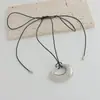 Colar Pingente Geométrico de Metal Gota d'Água Transfronteiriço com Corda de Couro Preto Novo Lanyard Trançado Corrente de Suéter Estilo Longo para Mulheres
