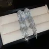 Pendientes Largos de Borla con Diamante en Forma de Gota de Plata Aguja Estilo Lujo Ligero Pendientes de Gama Alta Pendientes de Moda Elegantes Diseño de Nicho