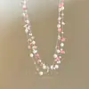 Collar de Perlas Rosas Dopamina de Verano para Mujer, Cadena para Clavícula Moderna y de Alta Gama, Diseño de Nicho, Accesorio Dulce