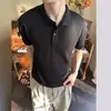 Estilo Old Money Malha Texturizada Manga Curta Masculina Verão Vintage Vazado Camisa Polo Cor Sólida Casual Solta Versátil Meia Manga