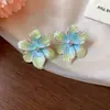 Aretes de Flor con Goteo de Aceite Rosa Dopamina de Aguja Plateada, Estilo de Lujo Ligero y de Gama Alta, Adecuados para Primavera, Aretes para Mujer