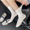 Calcetines de Algodón Básico de Color Sólido Acanalado con Estampado de Letras de Tubo Medio Estilo Coreano Suaves y de Alta Calidad para Mujer, Otoño e Invierno 2025