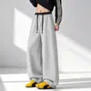 Pantalones de chándal rectos de peso pesado con cintura de color block para hombre y mujer, nuevo de otoño, holgados, de punto morado, casual, deportivos, largos