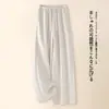 Calça feminina de lã de perna larga, outono e inverno, cintura alta, corte solto, novo estilo 2025, quente e grossa, com caimento fluido, calça casual de perna reta