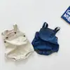 Ropa de mezclilla para bebé estilo coreano de primavera y verano, tipo wrap para el trasero, para niños y niñas de un año, ropa de conejo para bebé, mono de algodón para niños, ropa para gatear