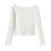 Camiseta de manga larga con cuello halter, espalda descubierta y forro polar para otoño e invierno de 2023, camiseta corta ajustada de cintura alta para otoño e invierno.