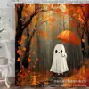 Cortina de ducha Fantasma de Otoño con Diseño de Paraguas, Cortina Impermeable para Baño de Halloween con 12 Ganchos, Cortina de Ducha Impermeable