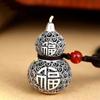 Colgante de plata esterlina con el carácter Fu, filigrana de loto y calabaza, colgante de plata para pareja, collar de plata con colgante de calabaza para pie, llavero de calabaza