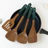 Juego de cuchara pala de madera con mango verde oscuro para ala de pollo Utensilios de cocina antiadherentes para el hogar Cuchara pala de madera de mango largo para saltear Cuchara sopera Juego completo