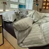 Conjunto de Lençóis de Algodão Puro de Quatro Peças, Capa de Edredom, Lençol com Elástico, Conjunto de Roupa de Cama Individual para Dormitório de Verão para Meninos, Conjunto de Três Peças a