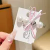 Laço de Fita Menina Doce Grampo de Cabelo com Pérola Acessório de Cabelo Celebridade da Internet Novo Estilo Grampo de Cabelo para Franja Lateral Ornamento de Cabelo