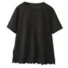 Camiseta Plus Size Manga Curta Feminina Gola Redonda com Renda Mamba Algodão Camisa 2026 Verão Top para Gordinhas Pulôver 2606