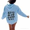 Moletom com Ombro Cruzado para Mulheres Comércio Exterior Transfronteiriço Moda Outono Europeia e Americana com Letras GOOD DAY Moletom com Capuz