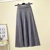 Nuevo falda midi de punto de cintura alta para otoño e invierno para mujer, falda plisada de lana línea A con dobladillo ancho estilo universitario, para combinar con un suéter