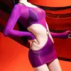 Vestido bodycon sexy, brillante, transparente, de manga larga, con corte en la cintura revelador, conjunto de lencería y medias ajustadas para mujer, estilo 'hot girl'