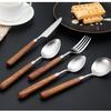 Cuchillo y tenedor estilo occidental de acero inoxidable 304 de palisandro, cuchillo para carne de madera maciza de alto valor de color, vajilla japonesa con mango de madera mate.