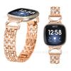 Adecuado para Fitbit versa4/sense2 cuernos cinco filas de correa metálica con incrustaciones de diamantes Versa3 smart