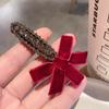 Grampo de cabelo de veludo vermelho de luxo leve de alta qualidade com strass e clipe de bico de pato, grampo de cabelo de temperamento doce, grampo lateral de franja, atacado