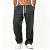 E-commerce Transfronteiriço Roupas Masculinas Calça Ampla Reta Fluida Cintura com Cordão Versátil Casual Retrô Americano Calça de Moletom com Malha Waffle