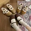Sapatos Mary Jane de sola grossa estilo francês, forrados com fleece para mulheres, nova coleção de inverno 2026, versáteis com fechos de velcro, espessados para aquecimento e com um forro fofo de algodão