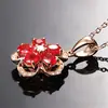 Pingente de flor de cinco pétalas de zircônia vermelha estilo coreano banhado a ouro rosa 18k Pingente de cristal de luxo com diamante e rubi rosa