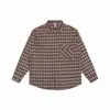 Camisa de Manga Longa Yidao Vintage 2026 Outono Nova Retro Americana Básica Solta Versátil Color Block Xadrez Gola Reversível