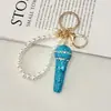 Chaveiro de Microfone 3D com Pedras Strass de Luxo Leve Transfronteiriço Microfone de Strass Super Brilhante Encanto Requintado para Bolsa com Contas de Pérola