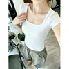 Algodão 230g 45 Liocel 45 Algodão 10 Elastano Ombro Normal Manga Curta Camiseta Feminina Verão Americana Slim Fit Roupa