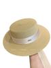 Sombrero de Paja de Ala Plana con Cinta de Satén Francesa para Mujer Vacaciones de Verano en la Costa Sombrero de Rafia Protección Solar Sombrero para el Sol