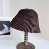 Sombrero de Cubo Rayado Texturizado de Alta Gama para Mujer, Sombrero de Pescador de Mezcla de Lana para Otoño e Invierno, Sombrero de Punto de Moda, Sombrero Cloche Versátil