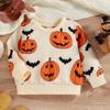 Nuevo Suéter de Punto con Estampado de Calabaza y Murciélago para Niños de Otoño y Primavera