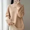 Nuevo Otoño/Invierno 100% Lana Encaje Cuello V Tejido Manga Larga Mujer Color Sólido Holgado Jersey Capa Base