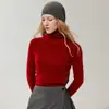 Nueva colección de otoño: Suéter de cachemira 100% puro para mujer, corte ajustado, con cuello de volantes, mangas largas y base de punto