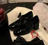 Sapatos de salto alto bico redondo com laço estilo francês em couro genuíno para mulheres, sapatos Mary Jane com salto grosso inspirados na Chanel, sapatos rasos de couro estilo princesa