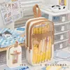 Estuche de Corduroy Estilo Ins para Bolígrafos, Transparente y Fresco, Gran Capacidad, Caja de Papelería Multicapa, Simple de Mano para Estudiantes