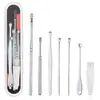 En Stock Acero Inoxidable Recogedor de Oídos Herramienta de Limpieza de Oídos Resorte Doble Cabeza Giratoria Recogedor de Oídos Set de 6 Piezas Gadget de Limpieza de Oídos