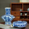 Porcelana de Jingdezhen Recipiente de Flor de Abóbora Garrafa Plana Inovadora Paisagem Azul e Branco Pássaro e Humano Vaso Decorativo Retrô Prateleira Antiga