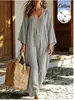 Vestido Largo Holgado de Rayas de Algodón con Cuello en V Estilo Vestido de Vacaciones de Verano para Mujer Llegada Nueva Transfronteriza