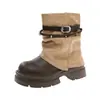 Botas de sola grossa na cor marrom Maillard com cano empilhado botas western 2026 novas botas de outono botinhas femininas