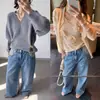 Yuran 26 Nova Coleção Outono/Inverno: Calça de moletom jeans casual com silhueta plissada de algodão de fibra longa, retalhos de malha e tecido de alta resistência