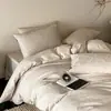 Conjunto de alta qualidade com 100% algodão, jacquard com textura de ar, quatro peças, estilo vintage para quarto principal, inclui capa de edredom, lençol de cima e lençol com elástico