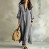 Vestido suelto a cuadros retro europeo y americano de comercio exterior de Amazon, cuello en V, mangas abullonadas, estilo casual, vestido largo para mujer de talla grande