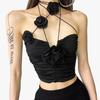 Comercio Exterior Verano Tres Dimensiones Rosa Hueco Correa al Cuello Chica Caliente Sexy Corto Ajustado Espalda Descubierta Top SU3335