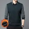 Directo del fabricante: popular polo de invierno con forro polar, un estilo de dos piezas para hombres de mediana edad, grueso y casual, con cuello alto, perfecto como capa base