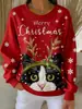 Camiseta de Manga Larga Impresa en 3D Estilo Europeo y Americano 2026 para Mujer, Cuello Redondo Holgado, Patrón de Árbol de Navidad y Cruz, Top Casual