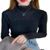 Camiseta básica de punto de cuello medio alto para mujer, nuevo estilo otoño e invierno 2026, suéter elegante para capa interior con diseño calado, top de tacto de alta gama