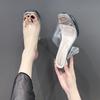 Sexy Transparente Cristal Tacón Grueso Plataforma Impermeable Zapatillas Outfit de Mujer Verano Nuevo Noche Espectáculo de Escenario Tacones Altos